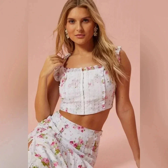 Altar'd State Belle Pink Floral Corset Top NWT - Picture 2 of 6